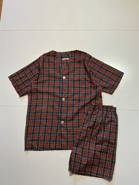 Vintage Van Heusen Classic Collection Plaid 2PC Pajama Set Shirt + Shorts
